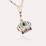 Crown Gold Necklace with Precious Colors