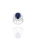 Classic Diamond Ring with Pear and Sapphire