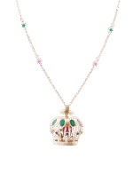 Crown 3D Gold Necklace with Colored Stones