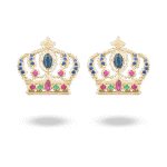 Crown Gold Earrings with Precious Colors