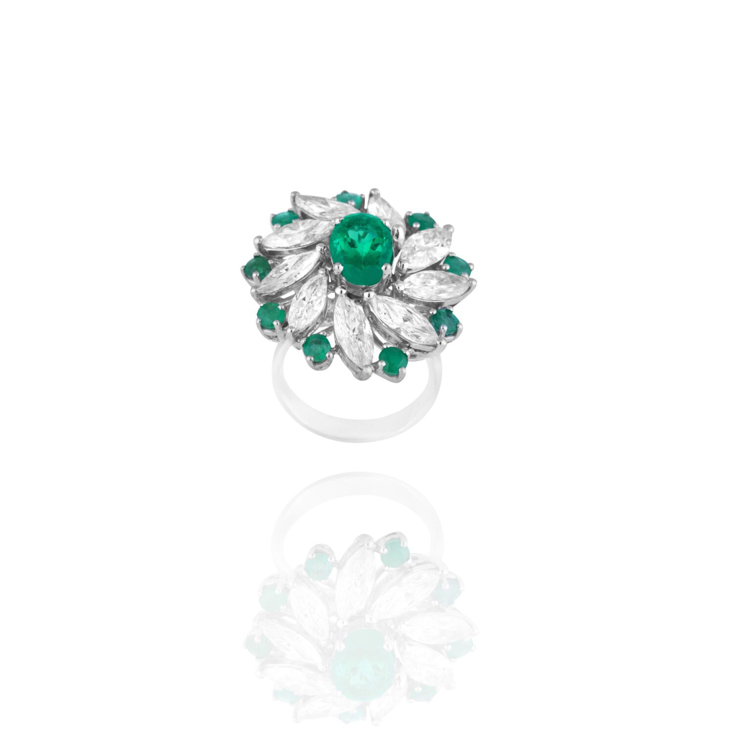 New Project (9) Classic Diamond Ring with Emerald - Image 1