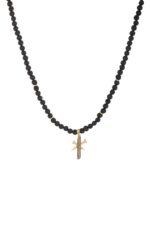 Men Cross Gold Necklace with Precious Beads