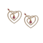 Light Diamond Earrings Heart with Ruby