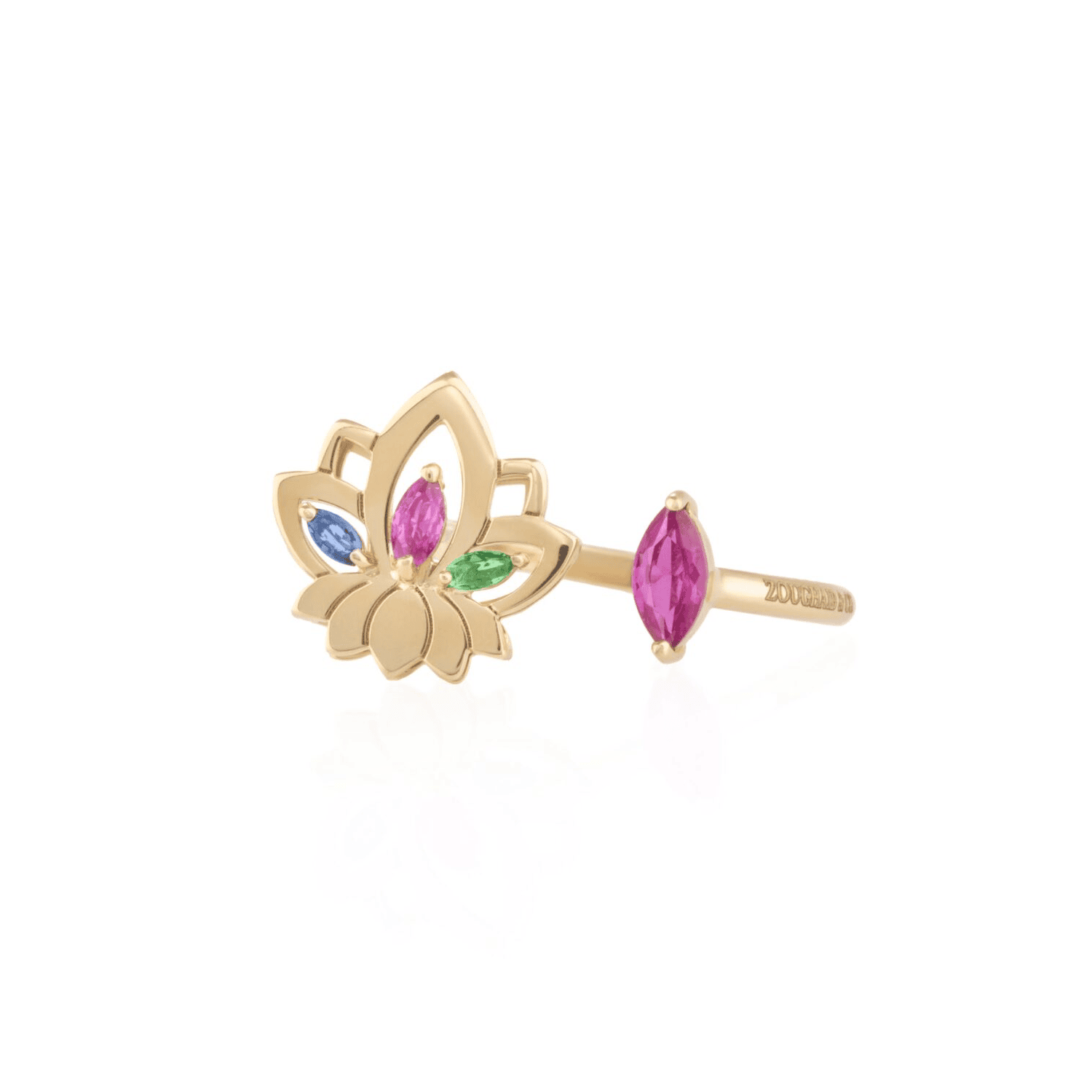 New Project (14) Lotus Gold Ring With Colored Stones - Image 1