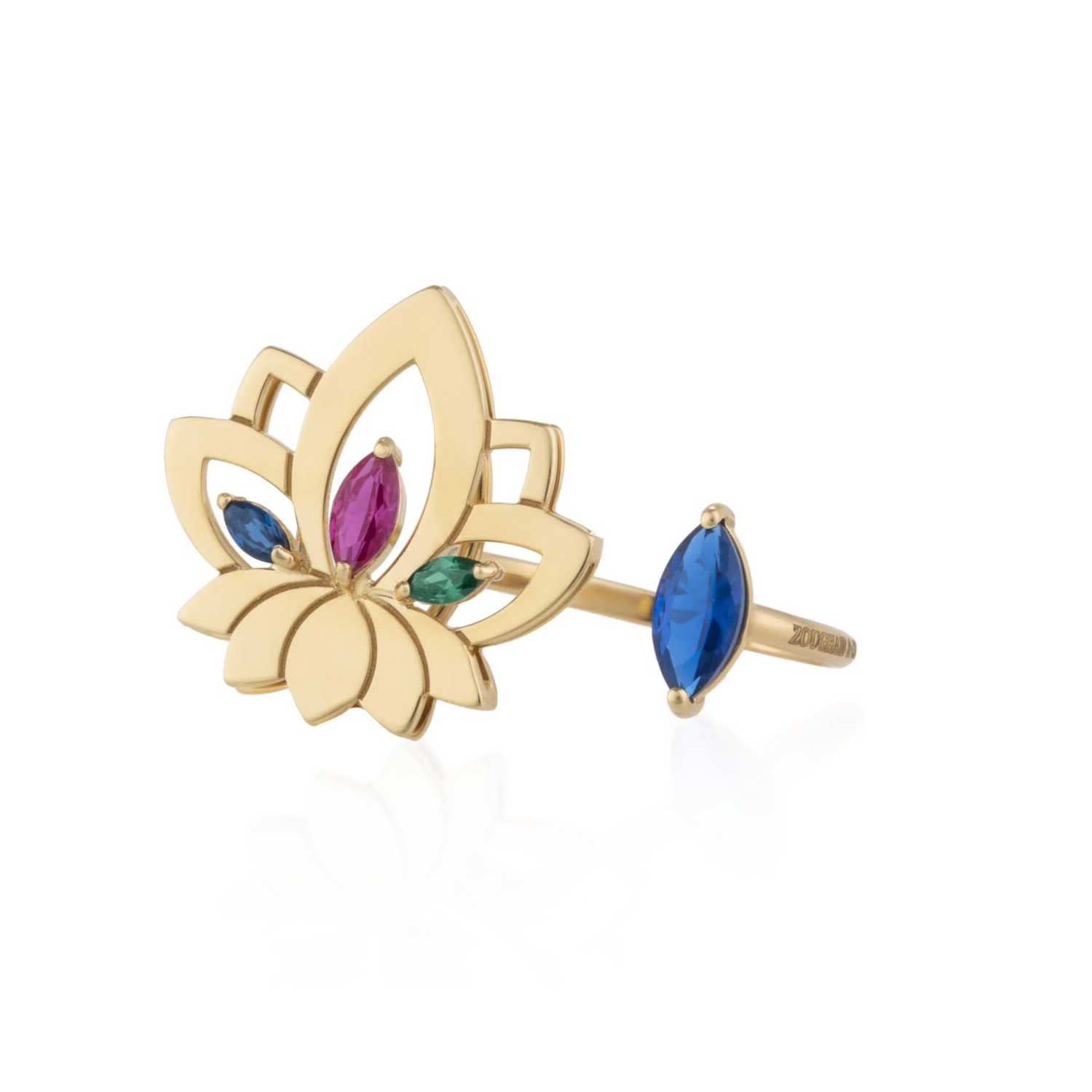 New Project (3) Lotus Gold Ring with Colored Stones - Image 1