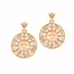 Zodiac Sun Face Diamond Earrings with Brown Diamond