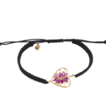 Leaves Gold Bracelet Heart with Colored Stones and Silk