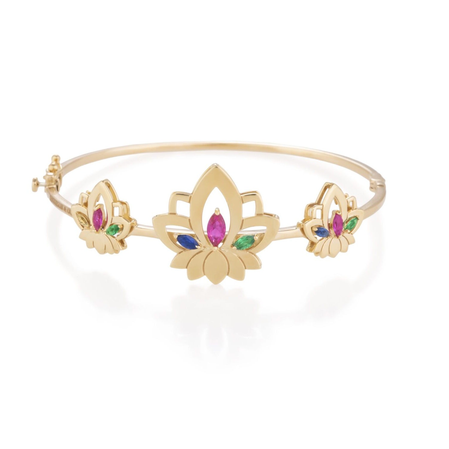 New Project (39) Lotus Gold Bracelet with Colored Stones - Image 1