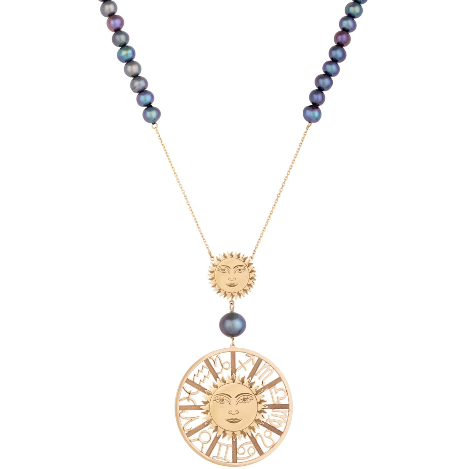 New Project (41) Zodiac Gold Necklace Sun Face with Pearls - Image 1
