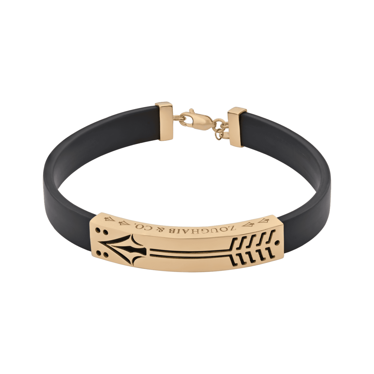 men Men Gold Bracelet with Leather - Image 1