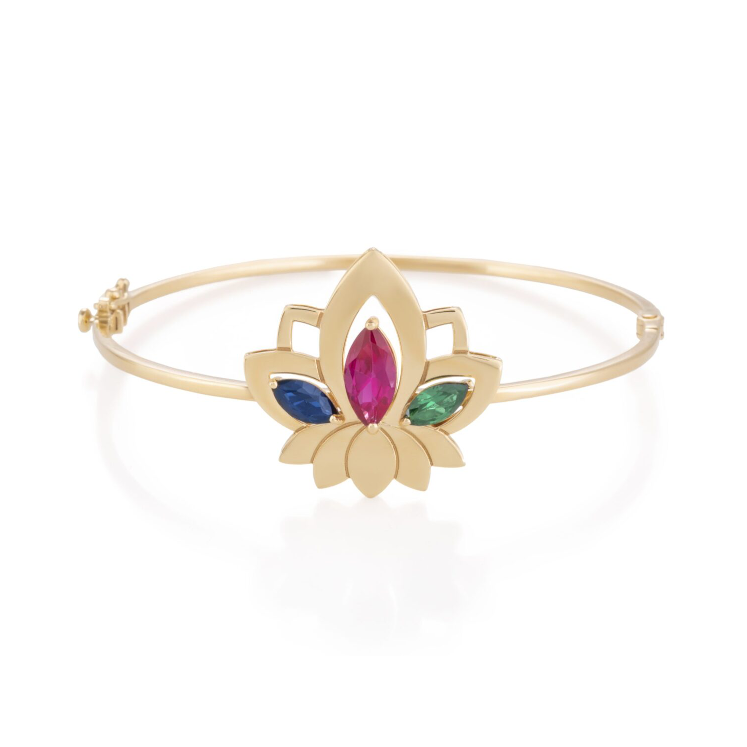 pink Lotus Gold Bracelet with Colored Stones - Image 1