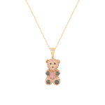 Teddy Bear Diamond Necklace with Pink Sapphire