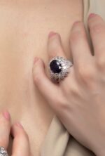 Classic Diamond Ring with Pear and Sapphire - Image 2