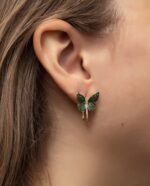 Butterfly Diamond Earrings with Emerald - Image 2