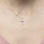 Religious Cross Necklace Diamond with Sapphire - Image 2