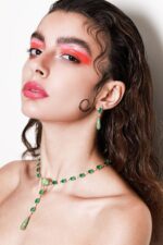 Classic Diamond Earrings with Emerald - Image 2