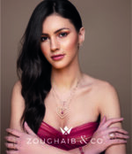 Light Diamond Earrings Heart with Ruby - Image 2