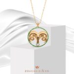 Zodiac Diamond Necklace Aries with Emerald and Precious Stone - Image 2