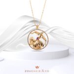 Zodiac Diamond Necklace Sagittarius with Brown Diamond and Precious Stone - Image 2