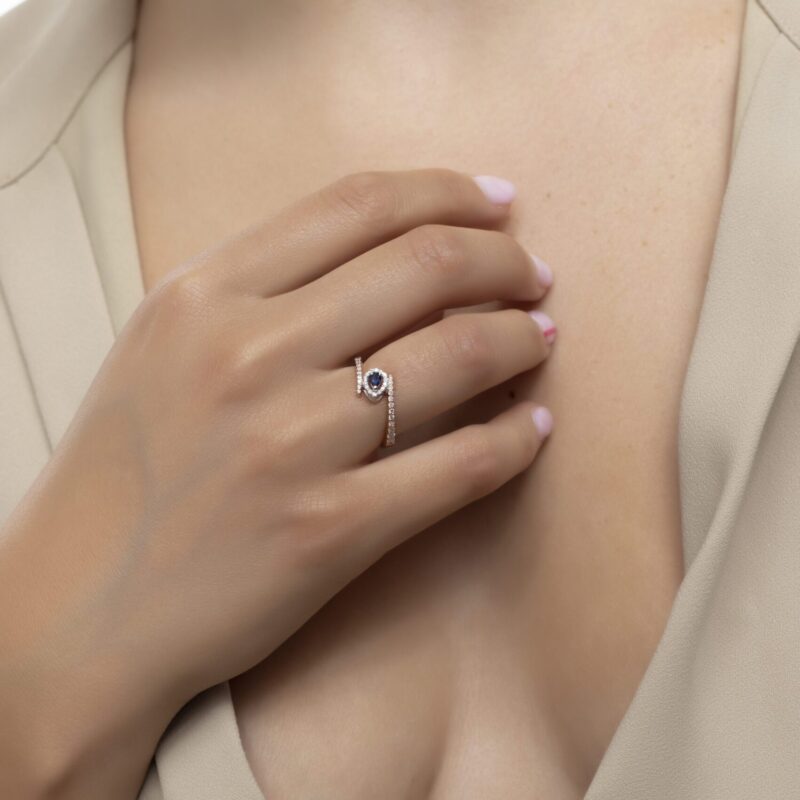 Classic Diamond Ring with Sapphire - Image 2