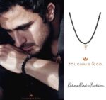 Men Cross Gold Necklace with Precious Beads - Image 2