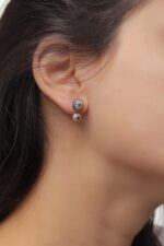 Diamond Earrings with Emerald Fancy Blue Diamond and Pearls - Image 2