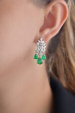 Classic Diamond Earrings with Emerald - Image 2