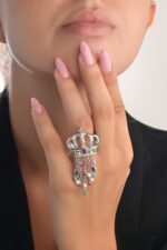 Crown Diamond Ring with Emerald Ruby and Sapphire - Image 2