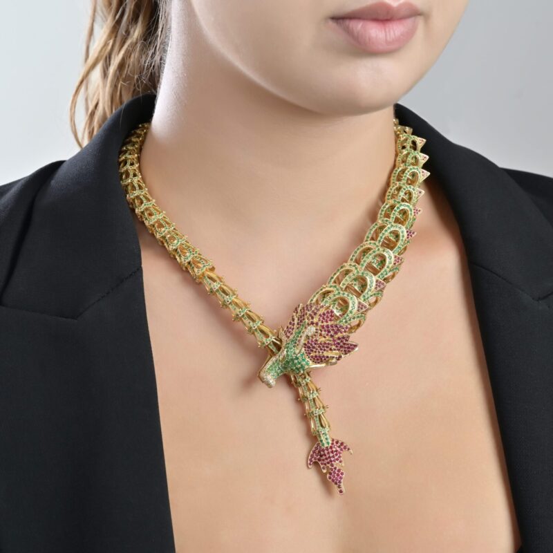 Dragon Diamond Necklace with Emerald and Ruby - Image 2