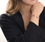 Leaves Gold Bracelet with Colored Stones - Image 2