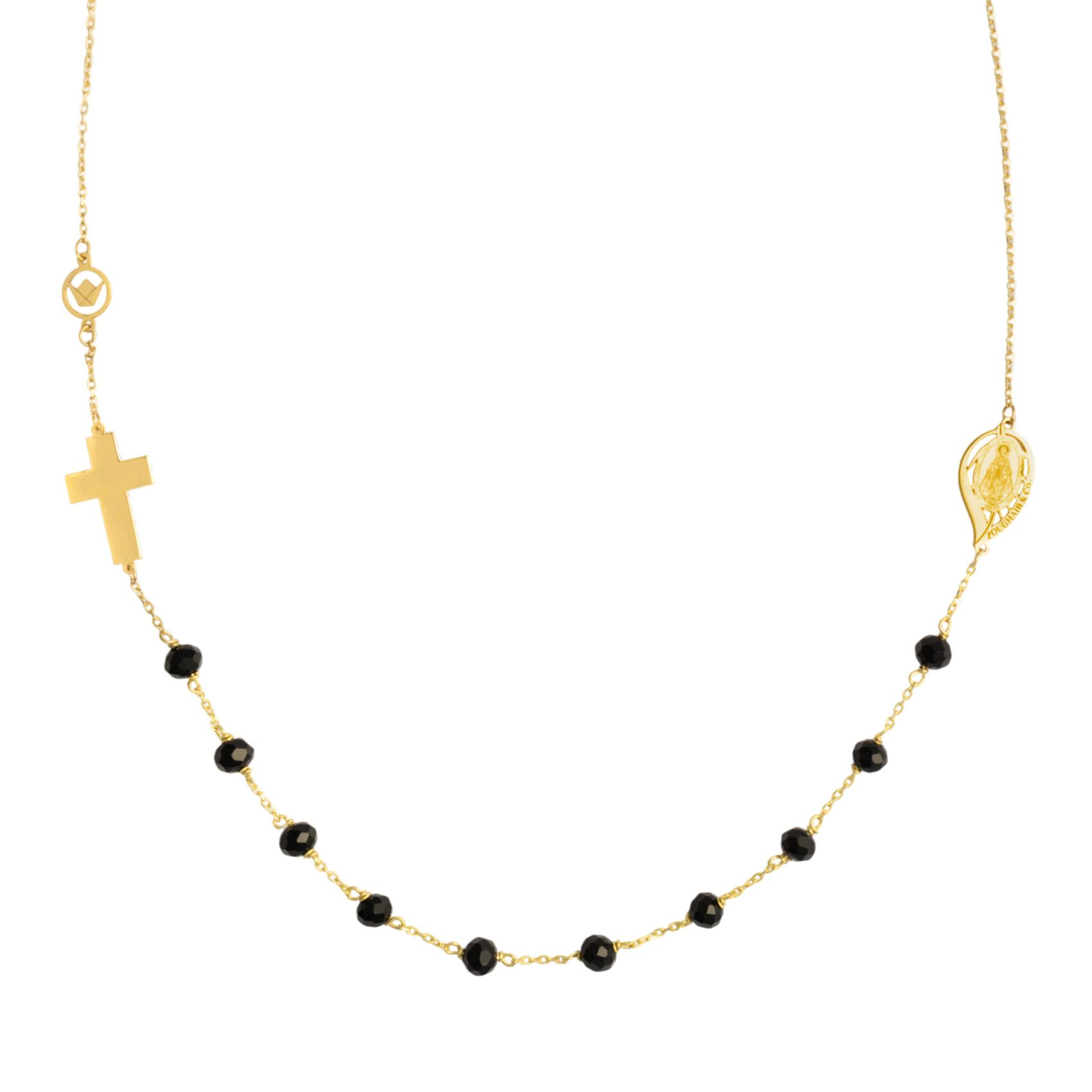 FG#LAW5077BK2040HBRRY Religious Gold Necklace With Black Stones - Image 1