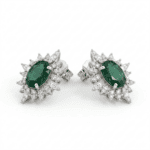 Classic Diamond Earrings With Emerald - Image 2
