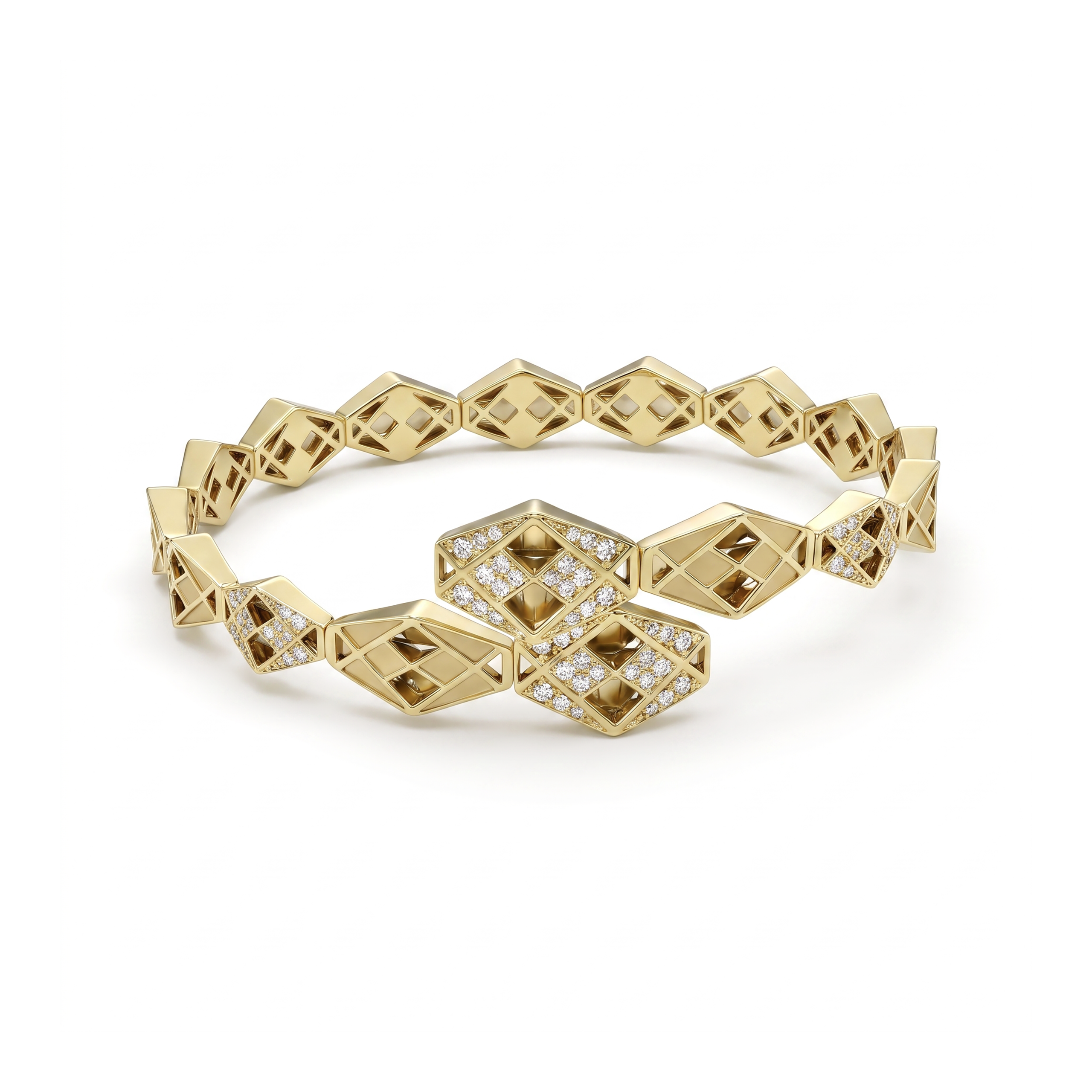 FLBOTW7635AG1C10ADRSY Emblem Gold Bangle with Diamonds - Image 1
