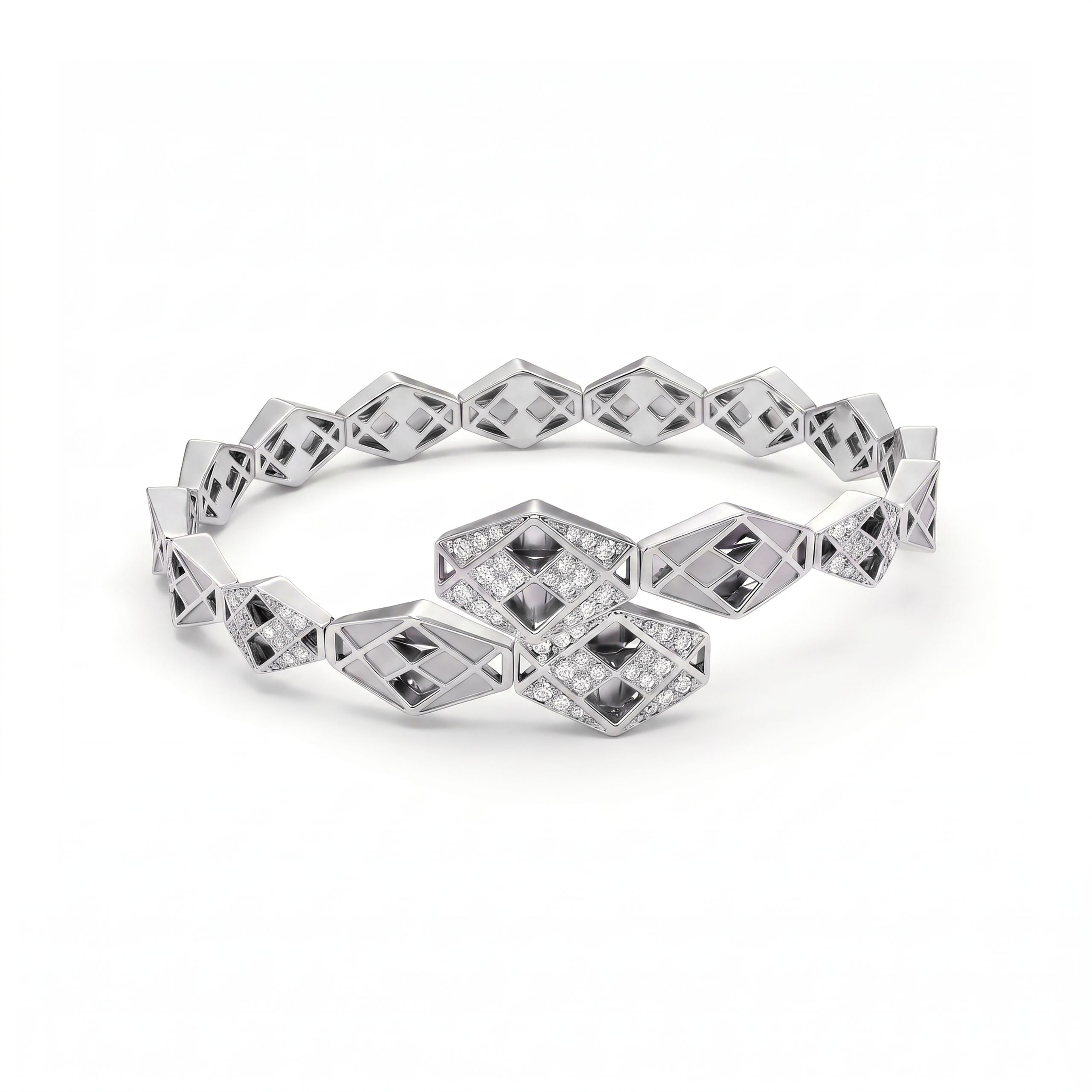 FLGOTW7635AG1C10ADRSW Emblem White Gold Bangle with Diamonds - Image 1
