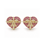 Heart Diamond Earrings With Pink Sapphire