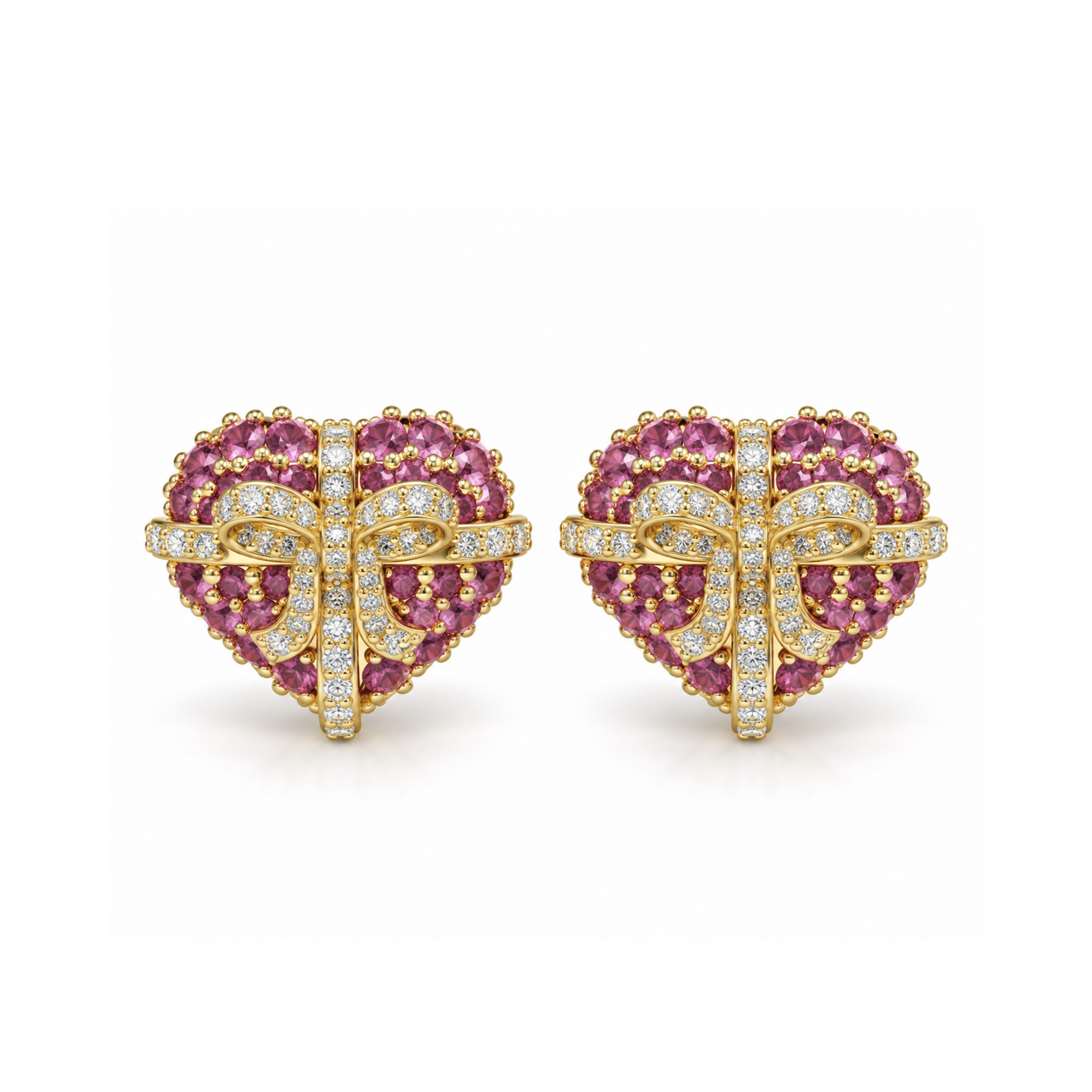 FDEVRW6557AR1FA0ADRSY Heart Diamond Earrings With Pink Sapphire - Image 1
